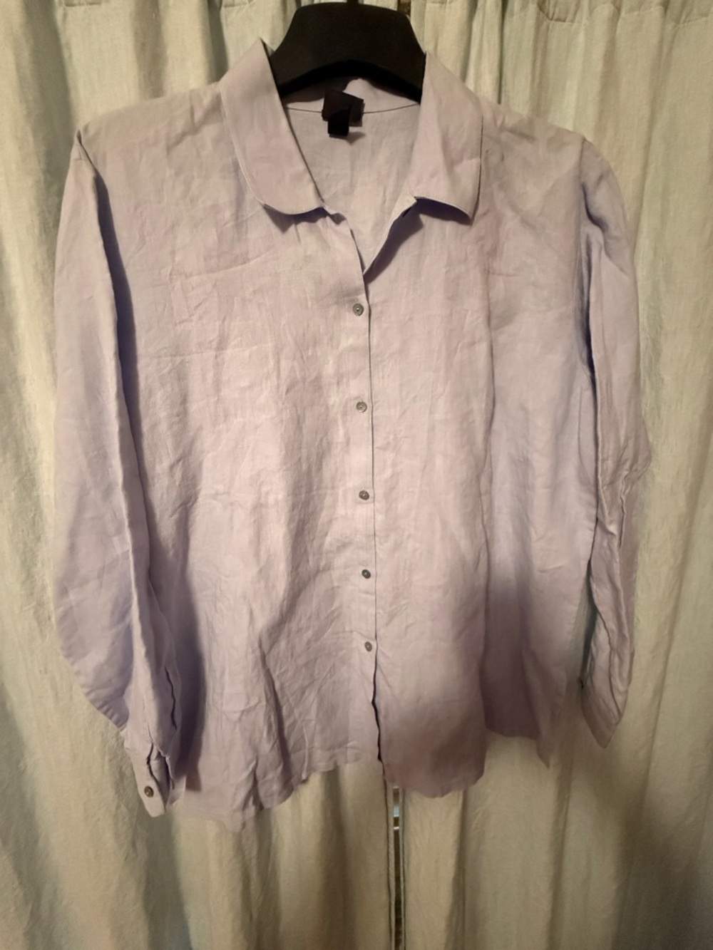 Eileen Fisher Light Lavender Button-Front Linen Blouse